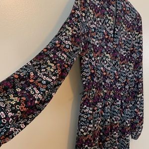 Floral black dress cutout high collared v neck